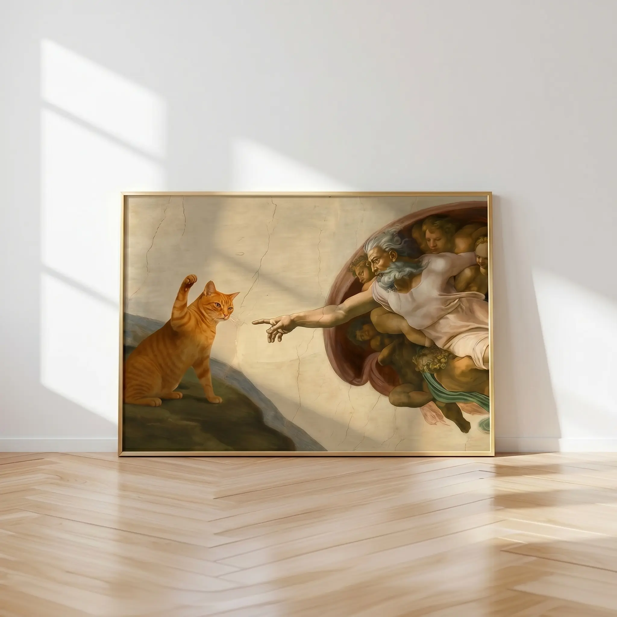 Funny Cat Poster Print Michelangelo Parody - Humorous Renaissance Meme
