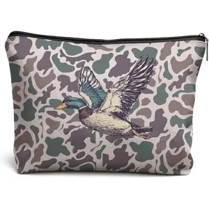 Vintage Mallard Duck Camo Makeup Bag, Duck Hunting Hunter Gifts Cosmetic Bags for Women, Camouflage Wildlife Wild Animal Makeup Zipper Pouch