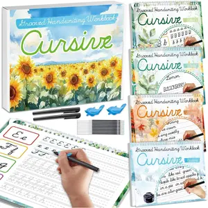 4 Pack Grooved Cursive Handwriting Practice Kit with Disappearing Ink Pens Magic  Grooved Cursive Writing Workbooks Copybook for Beginners  (Words&Sentence&Reading&Letters)