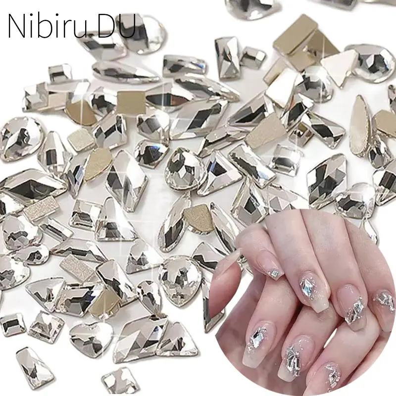 100Pcs Flat Bottom Special-Shaped Diamond White Crystal Rhinestone 3D Manicure Nail Art Decoration Charms Jewelry Glass Stone