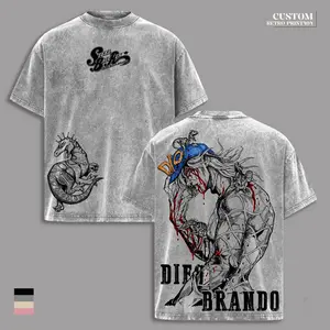 Diego Brando JoJo Steel Ball Run Anime Tee, Scary Monsters Dinosaur Stand Graphic T-Shirt, Double Sided Vintage Washed Oversized Streetwear Gym Merch, Heavyweight Cotton Unisex Fan Gift Shirt