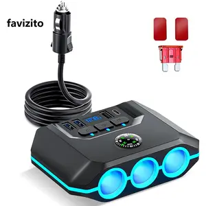 Car Cigarette Lighter Splitter with USB PD Fast Charging Adapter, 7-In-1 Multi-Port Power Plug with Independent Switch, 12V-24v