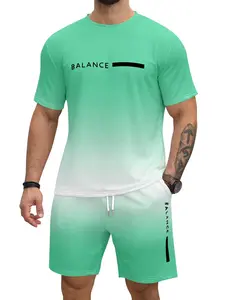 Men's Gradient Casual Sports Suit, Summer Breathable Short Sleeve and Shorts Set, Two-Piece for Comfort and Style