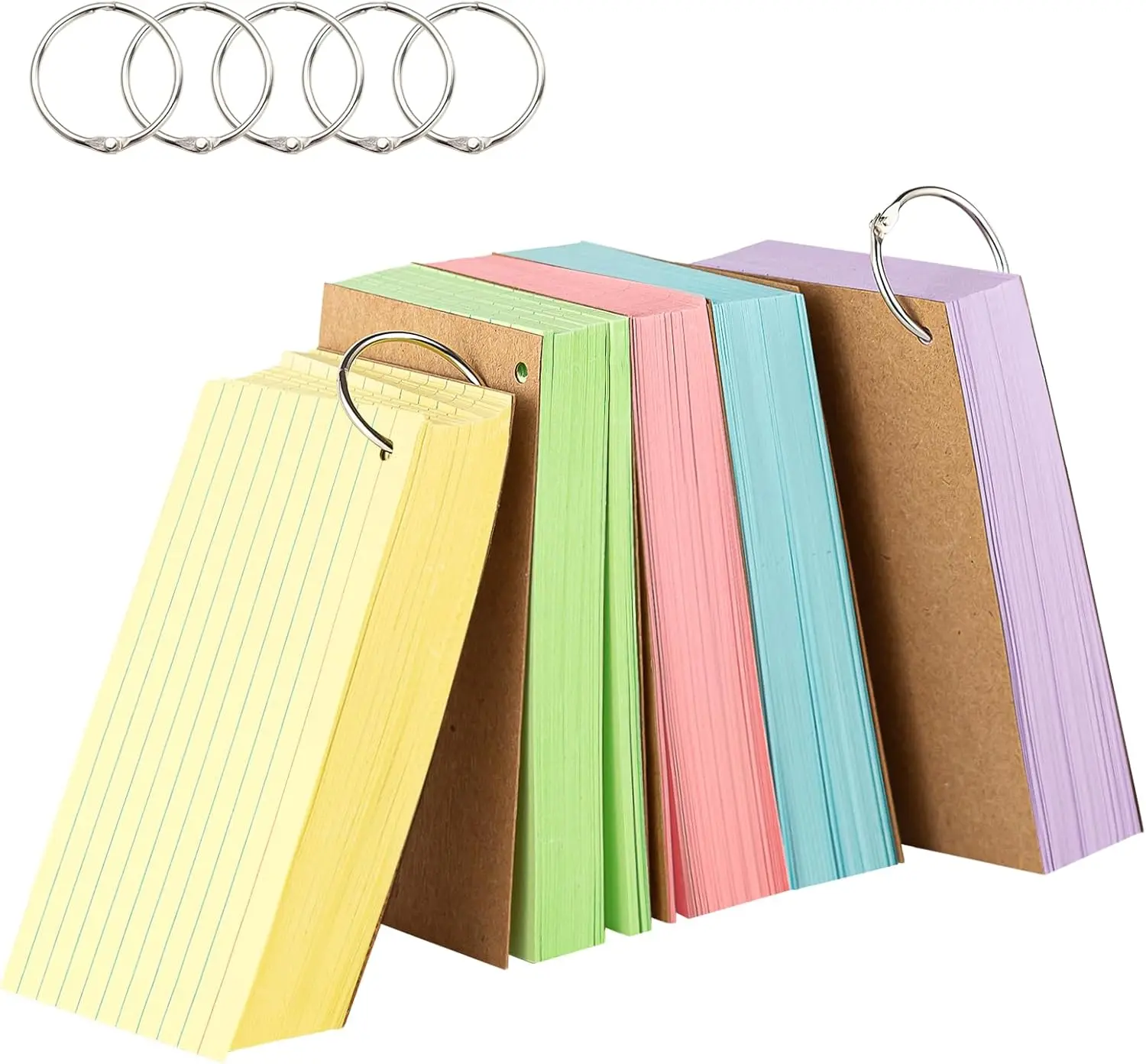 500PCS Colored 3x5 Ruled Index Cards with Rings, Lined Flashcards for Studying, Notes and To-Do Lists