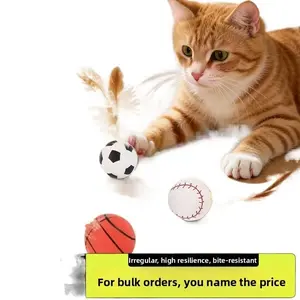Cat Dog Pet Interactive Elastic Ball with Feather for Self - Entertainment and Chewing Relief Pet Toy for Cats Dogs Pet Supplies