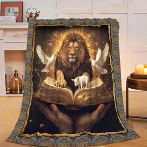 Christian Lion Blanket Soft Cozy Lion Sheep Dove Throw Blanket Gift for Women Girls Soft Comfortable Warm Lion Animal Stuff Lightweight Fleece Flannel Gift Blankets for Kids Adults