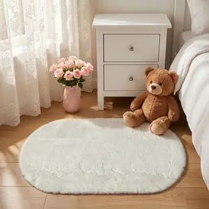 1pc Oval Plush Bedside Rug - 100% Polyester Accent Mat with Non-Slip Backing Multi-Scene Use for Bedroom & Entryway | Last 3 Days Mother's Day Luxury Gift