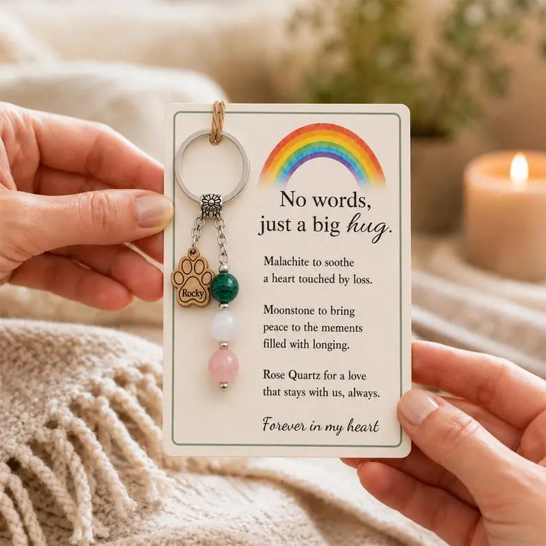 Personalized Pet Memorial Keyring Crystal Gift, Pet Sympathy Gift, Rainbow Bride Keepsake, Dog Cat Lover Gift, Dog Passing Away