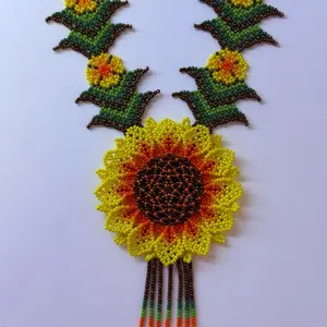 Inti Sol Collar Artesanal Mullo Necklace Yellow Tone Sunflower Shape Handcrafted Elegance Statement Jewelry with Artisanal Craftsmanship and Authentic Community Value