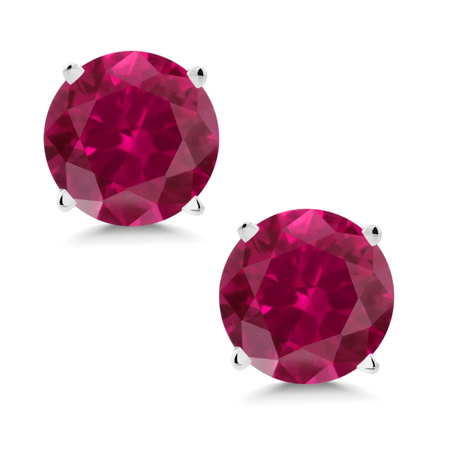 14K White Gold Red Created Ruby Stud Earrings For Women Men | 2.00 Cttw | Round 6MM | Fine Jewelry Gifts for Women Mom Wife Her
