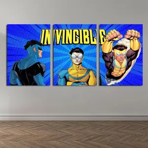 Set of 3 Invincible War Themed Canvas Poster Mark's Universe Variant Art Wall Decor Comic Style Gift for Teens Living Room Bedroom Dorm framed Waterproof Moisture-Proof Desig