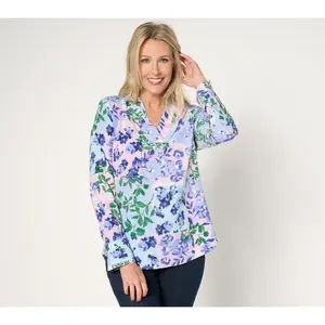 Isaac Mizrahi Live! Floral Printed Stretch Woven Crepe Top