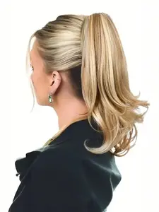 Ponytail Extension 16 Inch Curly Wavy Ponytail Extension for Women Long Claw Clip in Ponytail Hairpiece Synthetic Hair for Women Daily Fluffy Pony Tail