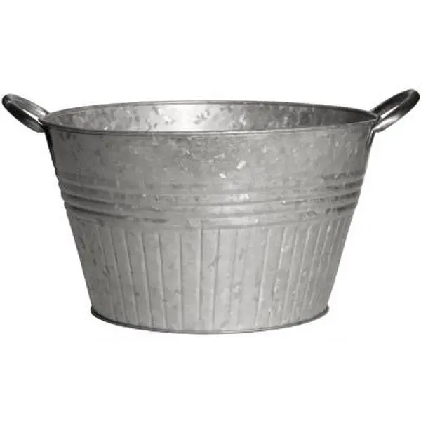 212 MAIN Galvanized Steel Round Garden Planter - 16 in. Tub with Handles, Modern Decor, Decorative Base, Textured Surface, Stability, Ideal for Outdoor Container Gardening (Plant Decor)