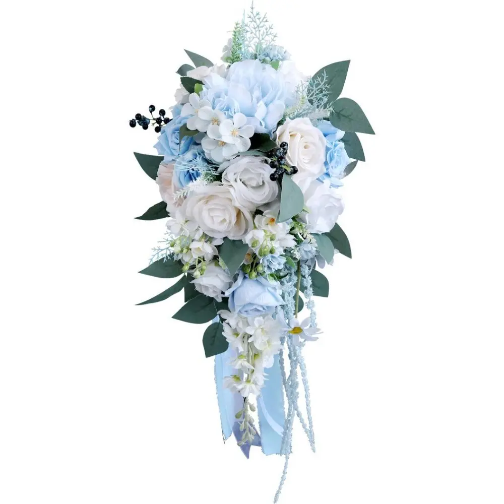 Handmade Champagne Artificial Teardrop Bridal Bouquet with Roses - Elegant Home Decor Accessory, Decoration, Floral Arrangement Centerpiece for Wedding Ceremonies