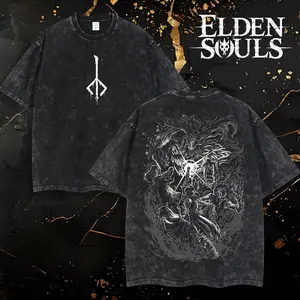 [Elden Souls] The Blood-starved Beast - Bloodborne Retro Limited Vintage Washed Tee, Halloween Gift, Perfect Gift for Soulsborne Fan and Lovers, Clothing Cotton, Boy Merch, Gaming Apparel, Game Shirt, Soulslike Wear 9E4