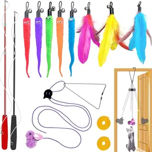 Cat Toys Interactive 2PCS Retractable Cat Wand Toys & 9PCS Teaser Toys & 1PCS Hanging Door Lure Cat Toy for Interactive Play and Exercise