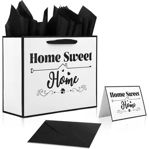 Housewarming  Bag Set,  Sweet   Wrap Bag with Tissue Paper Greeting Card & Envelope for  Homes Owners Buyer Congrats Congratulations Presents House Warming Party Favors Supplies