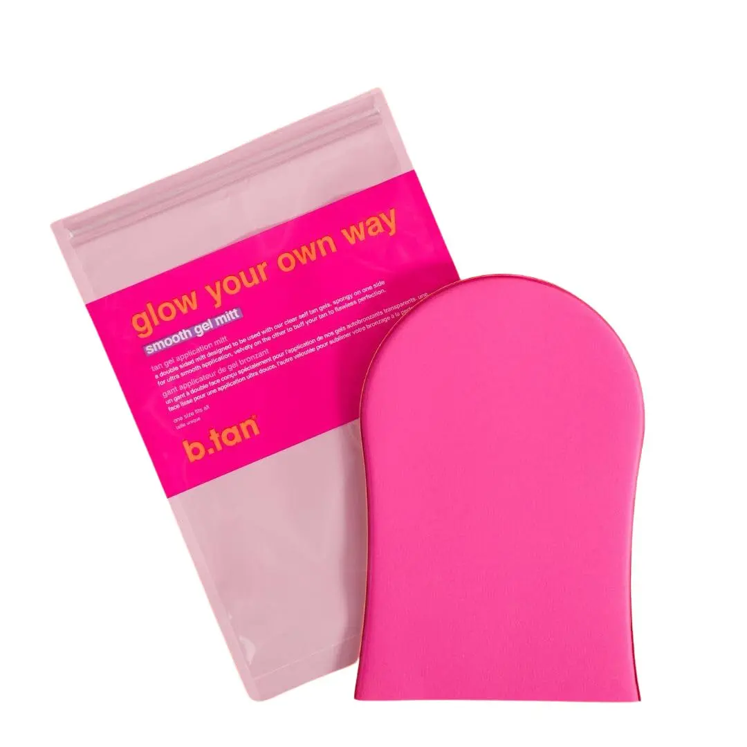 Glow Your Own Way Smooth Gel Glove | b.tan Face & Body Self Tanning Mitt |  Sunless Tan Applicator, Streak-Free, Even Application, Double Sided, Reusable, Great for Cream, Lotion, Clear Self Tan Gel Applicator Mitt for Smooth Blending, Flawless Tan summer