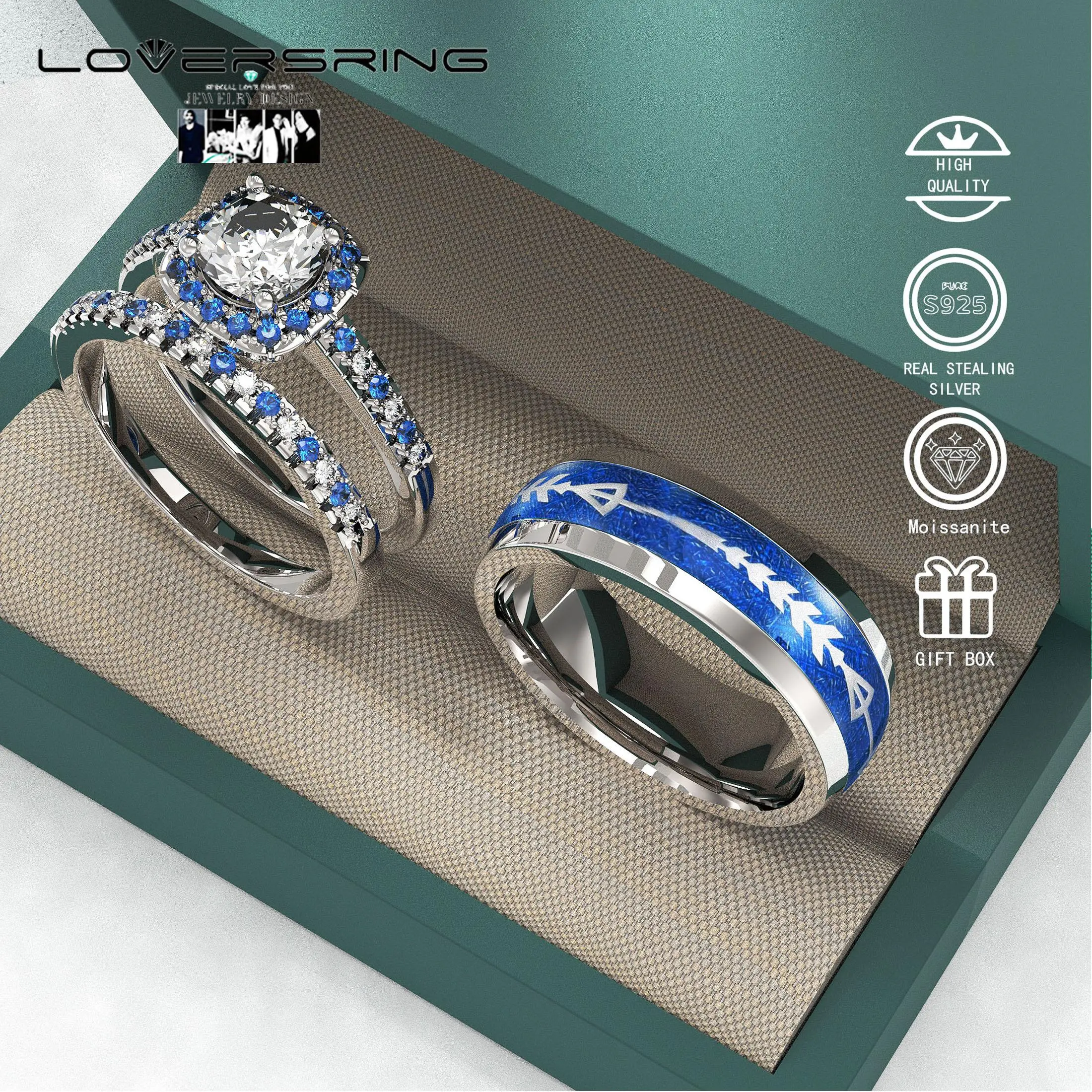 Wedding Ring Sets His And Hers Promise Ring Wedding Ring Sets His And Hers Couples Women 925 Sterling Silver Square Cut Moissanite Man  Wedding Band