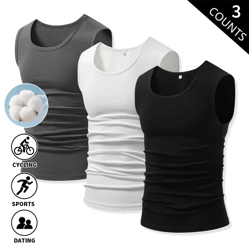 Men’s Cotton Tank Tops 3-Pack, Slim Fit Sleeveless Undershirts, Basic Crew Neck Athletic Workout Casual Sleeveless Shirts for Everyday Wear