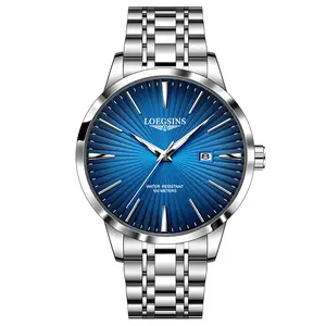 LOEGSINS new multifunctional luxury men’s automatic mechanical watch model 755, equipped with a genuine Swiss movement, featuring calendar functionality, a light-luxury design, sapphire crystal glass, a stainless steel strap, and luminous water-resistant