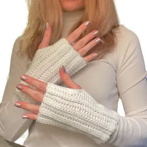 White cream Crochet Ribbed Fingerless Gloves - Handmade Boho Fairy Style