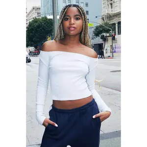 John Galt Women's Light Blue Mayson Off-The-Shoulder Long Sleeve Top