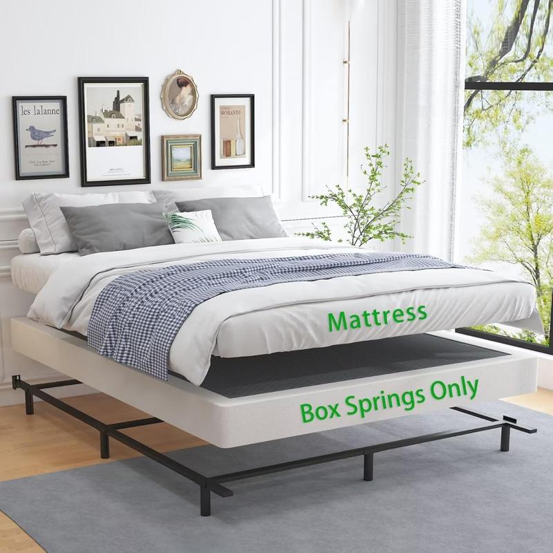 Queen Heavy Duty Box Spring Foundation,Mattress Foundation 3000lbs Max Weight Capacity/Non-Slip/No Noise/Easy Assembly/Easy Clean Cover,Queen