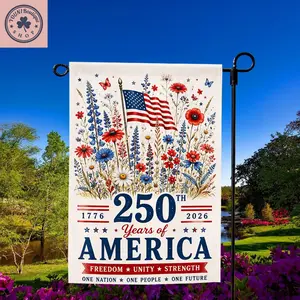 250 Years of America Garden Flag, Patriotic Floral USA Yard Flag, America 1776-2026 Outdoor Decor, Red White Blue Fourth of July (Pole, Hooks, Or Fasteners Are Not Included)