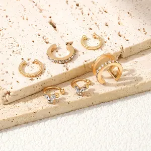 6-Piece Set of Women's Fashion Butterfly Clip Earrings Elegant Non-Piercing Ear Clips for Daily Wear and Music Festivals Gift Jewelry