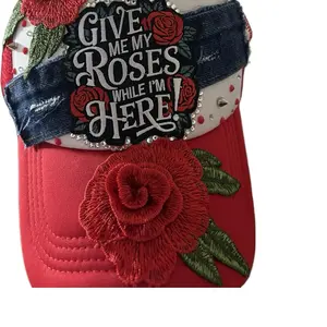 Finesse Junk Hats with Embroidered Roses and Rhinestone Accents for Stylish Outfits
