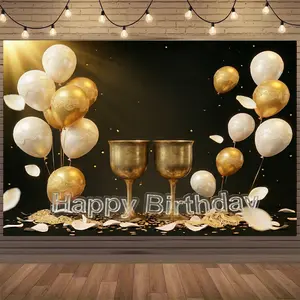 Elegant Black & Pink Birthday Backdrop | Surprise Party Photo Banner