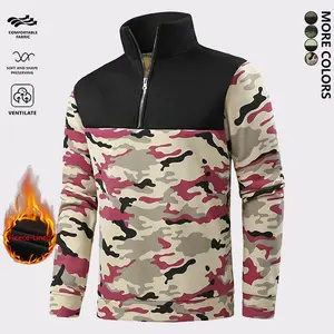Men's Stand Collar Half Zip Sweater - Camo Patchwork Casual Hoodie, Regular Fit, Soft Feel, Layering Essential for Fall/Winter, Autumn Apparel, Streetwear, Sweatshirt, Men's Clothing, Men's Fashion Apparel, Autumn Apparel, Sports Shirt