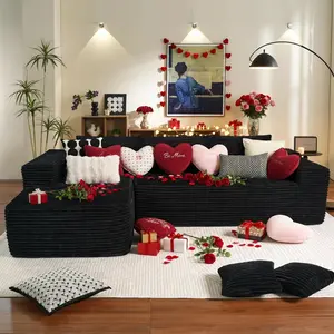 109” Modular Sectional Sofa, Cloud Sectional Couch with Deep Seat, Modern Modular L-Shape Sofa Couch with Chaise & 5 Pillows,Upholstered Boneless Couches for Living Room Bedroom, Black parasala Velvet L-Sofa