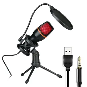 USB Powered/3.5mm Jack Condenser Microphone Kit, RGB Lighting Microphone with Tripod Stand, Professional Microphone for Media, Gaming, Live, Recording