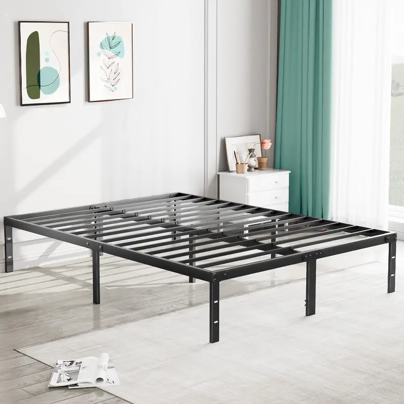 Sweetcrispy Durable Heavy-Duty Metal Platform Bed Frame - 14-in Elevated Modern Platform Bed, Reinforced Steel Slats Support, Under-Frame Storage Organization, No Box Spring Needed