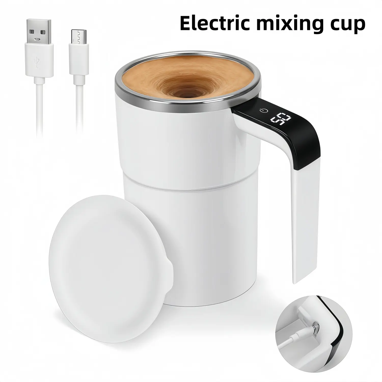 USB-C Rechargeable Self-Stirring Mug - Magnetic AutomaticElectric Mixing Cup with Detachable Head, Portable Mixer forMilk, Hot Cocoa, Office & Home Use, Gift for Coffee Lovers