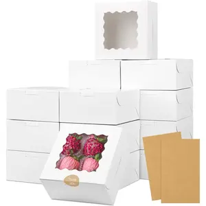 30 count White Cookie Boxes with Window, 6x6x3 Inches, Bakery Boxes for Cookies, Pastry,Strawberries, Small Pie, Macarons
