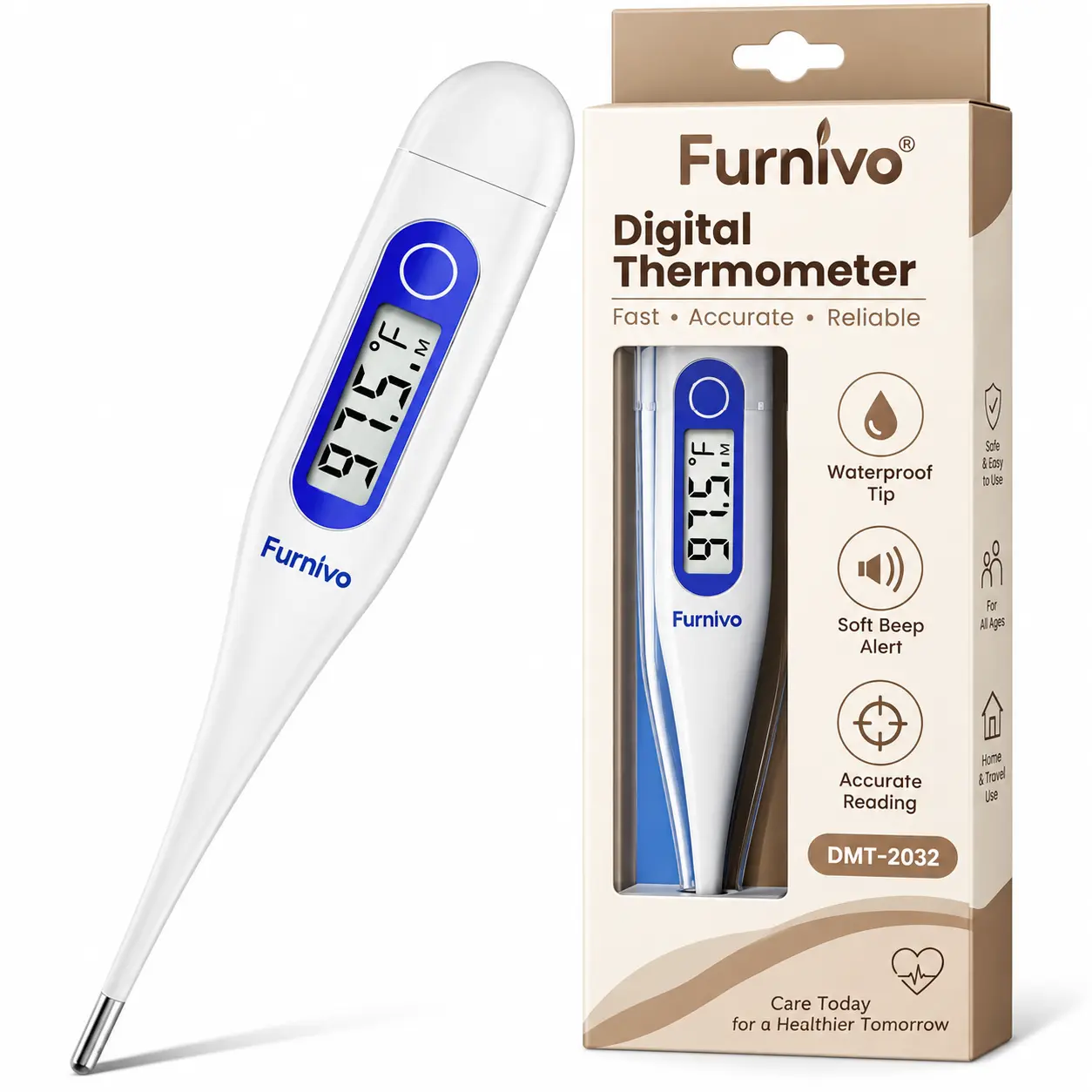 Christmas Gift Digital Thermometer for Adults and Kids, Klein Blue Fever Alert, Memory Recall, C/F Switchable, for Oral, Rectal or Under Arm Use