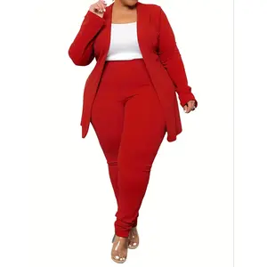 Women's plus size long sleeved sports jacket set, casual and fashionable two-piece suit, autumn and winter slim fit, solid color patternRAIMENTRY
