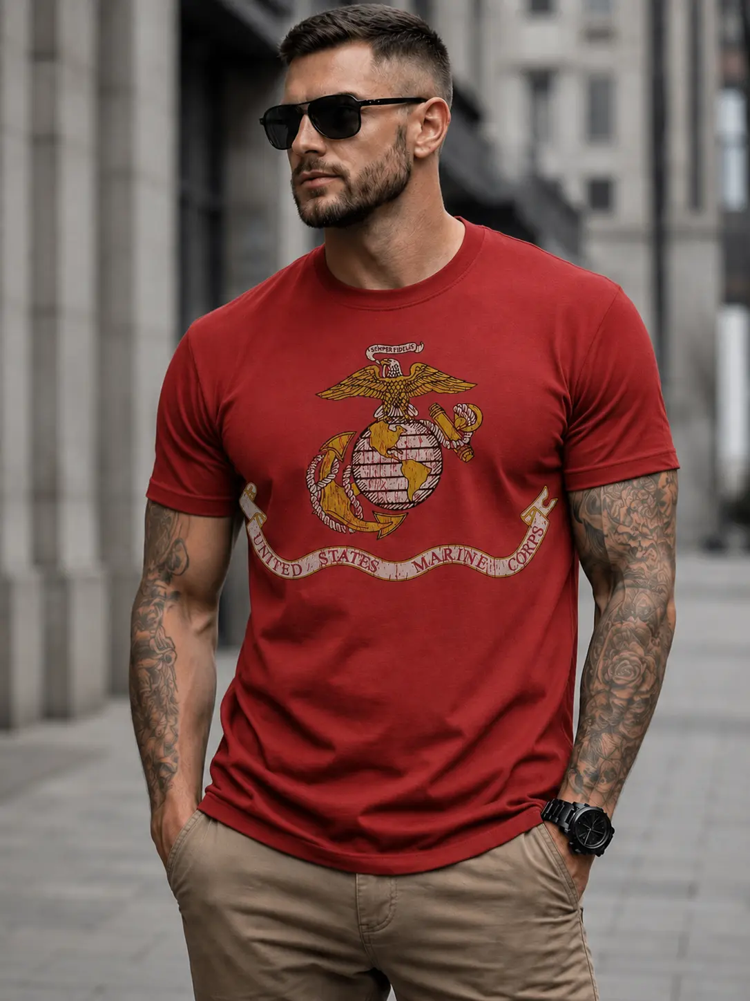 Vintage USMC Graphic T-Shirt, Unisex Soft Fabric Streetwear, Casual Shortsleeve Round Neck Print, Made in USA Menswear Gifts