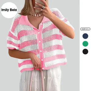 Imily Bela Womens Crochet Sweater Tops Batwing Short Sleeve Oversized Boat Neck Boho Knit Summer Beach Cover Ups SpringStatements