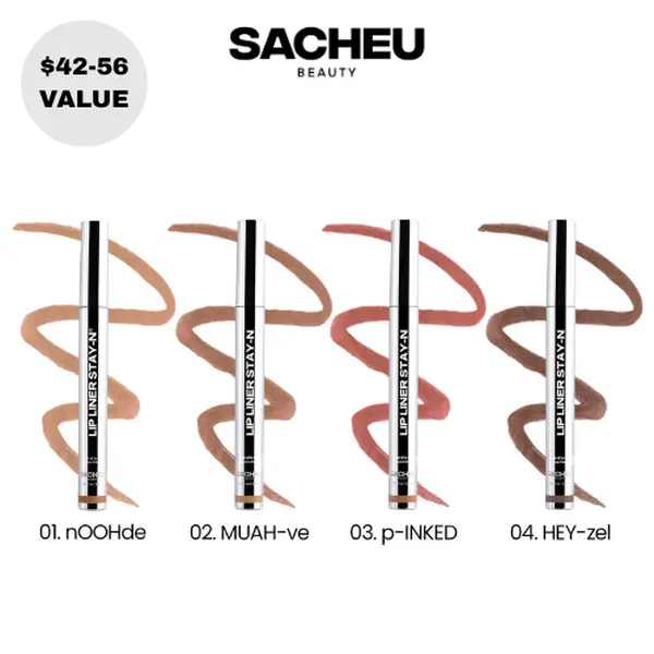 sacheu Lip Icons Trio & Quads - Save up to 25% on Iconic Peel-Off Lip Liner STAY-N with Hyaluronic Acid & Vitamin E Long-Wear Lipliner