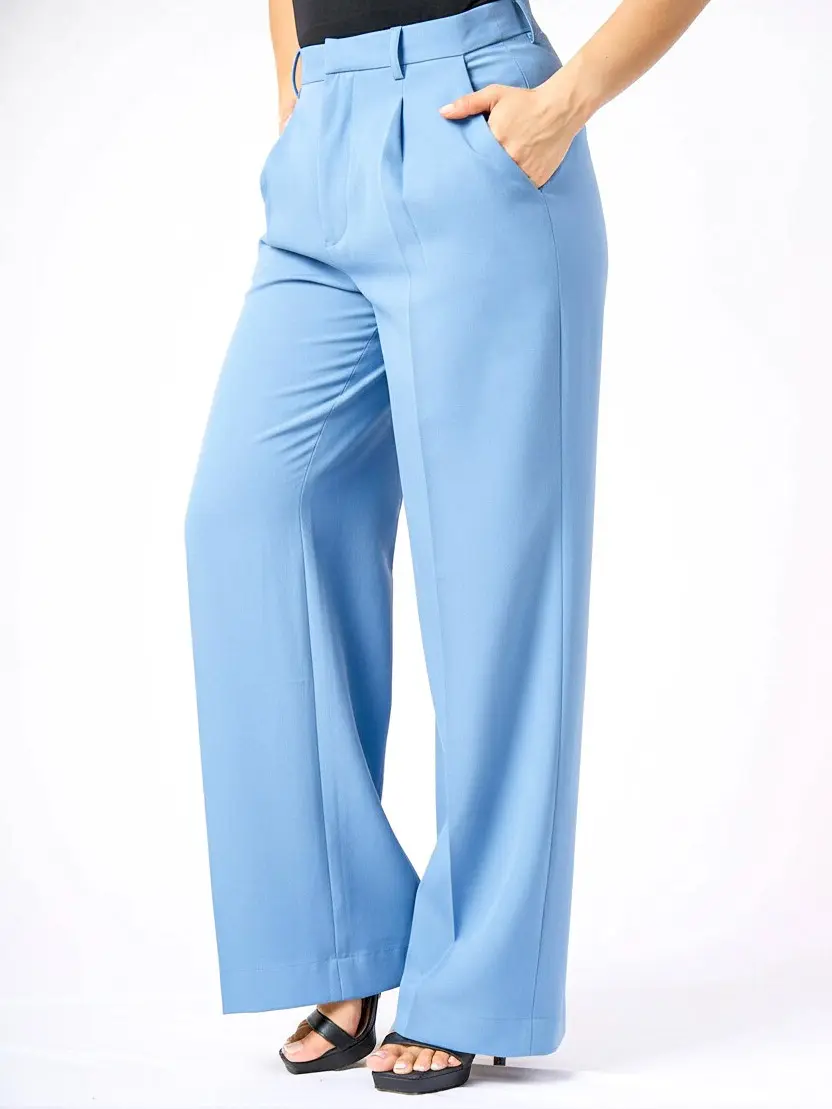 ZIDA Women’s High-Waisted Pleated Straight-Leg Work Pants | Side Pocket Office & Casual Trousers
