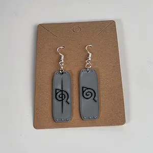Anime-Inspired Ninja Style Crest Earrings 1.5" Silver & Black PLA 3D Printed Lightweight Choose 2 from 38 Designs Perfect for Anime Fans