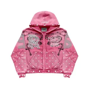 prσfít cluв rhinestone zip up hoodie Menswear