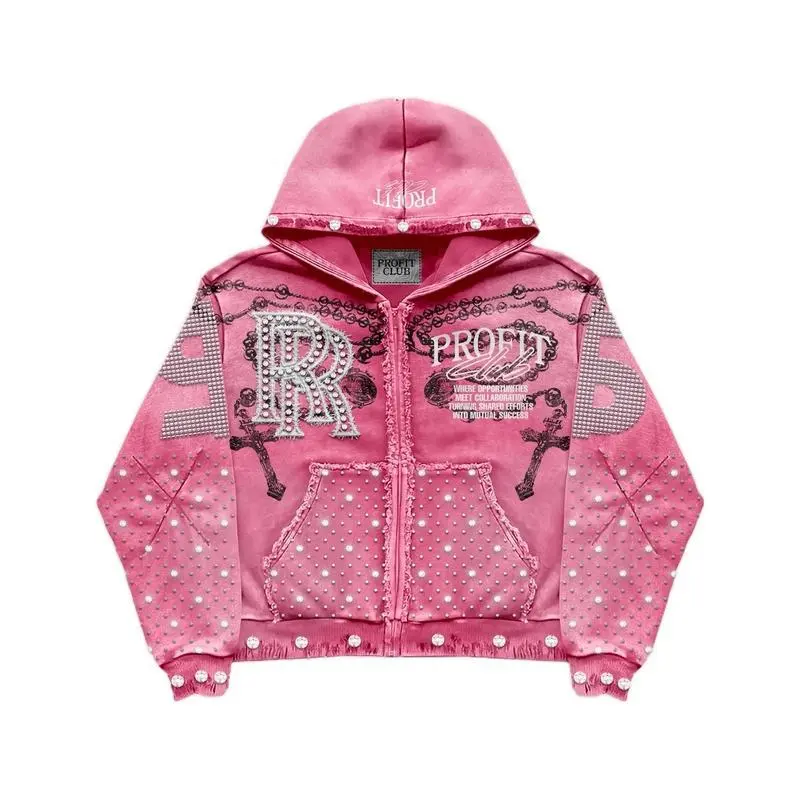 prσfít cluв rhinestone zip up hoodie Menswear