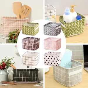 Set of 6 Foldable Canvas Storage Baskets Collapsible Organizer Set with Handles for Toys, Keys, Home Decor & Sundries, Shelf Baskets