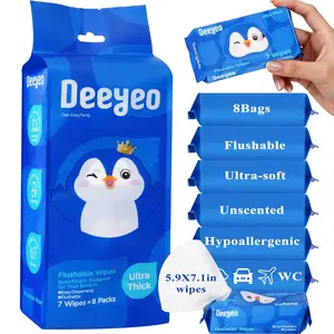 Deeyeo 8 Bags Travel-sized Flushable Wipes Ultra-thick Mini Toilet Wipes for Personal & Household Hygiene Needs